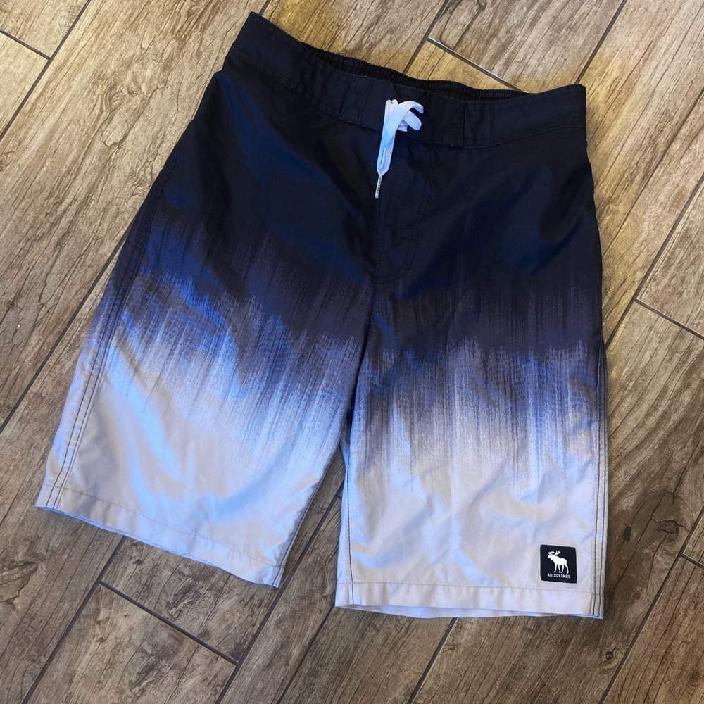 Boys Abercrombie Black, Gray, White Ombré Swim Board-shorts